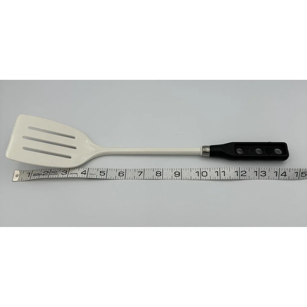 Vintage‎ PEDRINI Italy Long Slotted Spatula Flipper Turner White w/ Black Handle